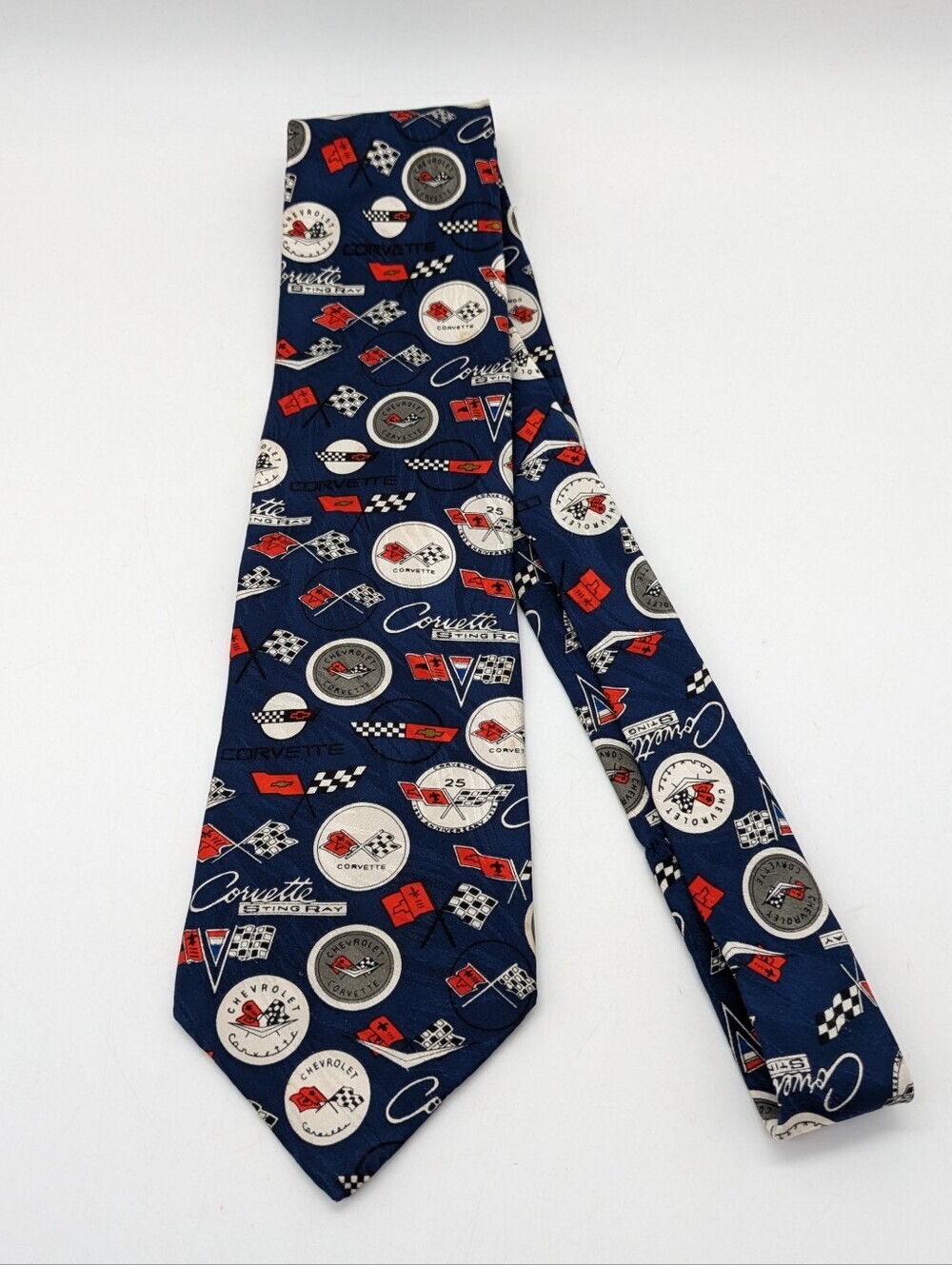 Vintage RM Style Blue Red Chevrolet Corvette Stingray Silk Tie